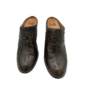 Söfft Women's Brown Leather Studded Heeled Mules Clogs Shoes Size 9M‎